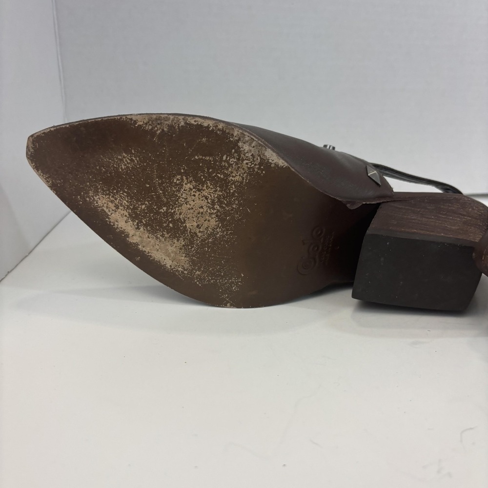 Golo Leather Slingback Heel Shoes Womens 9 Brown Block Western Festival Country - Picture 10 of 11